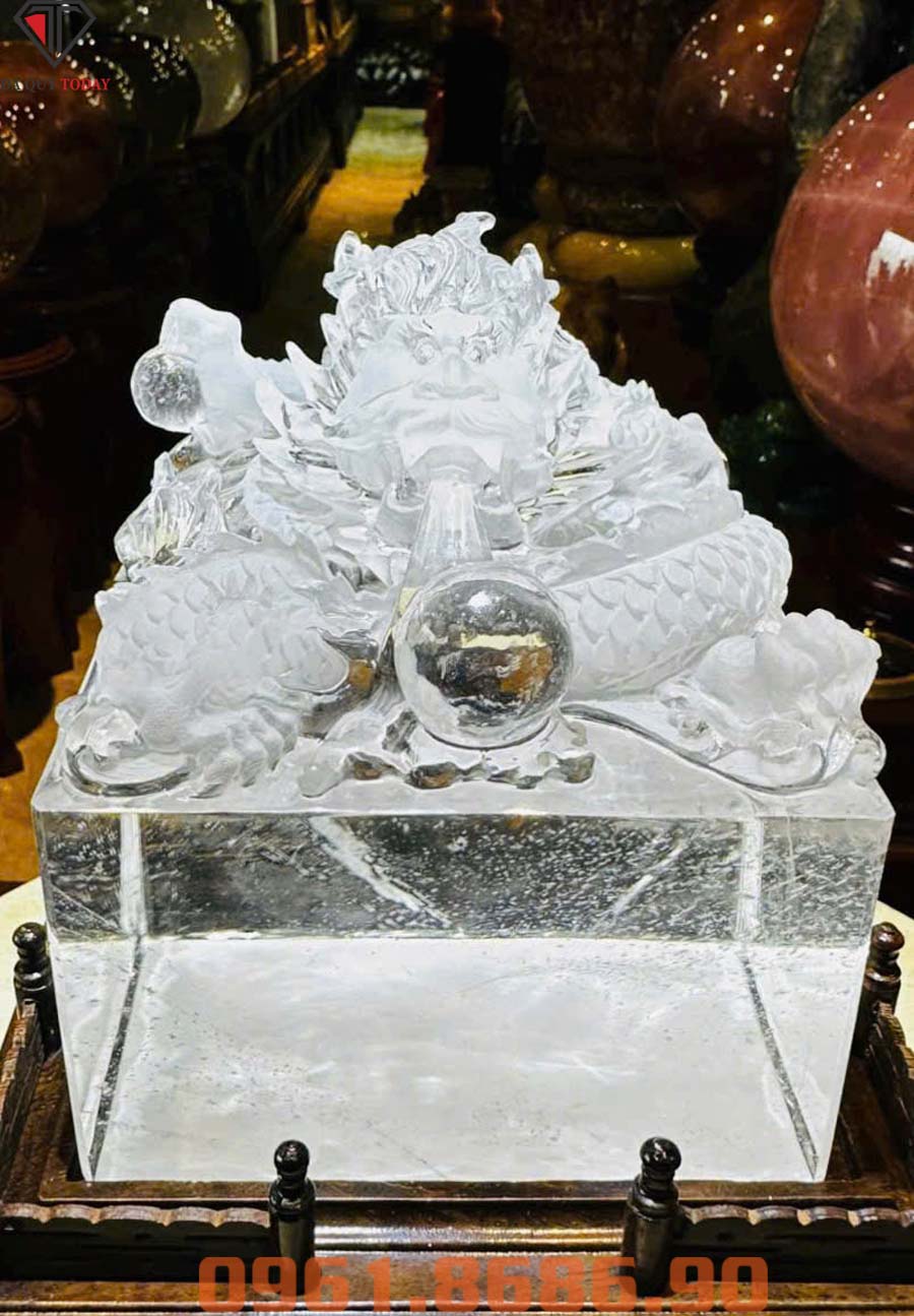 Ấn rồng phong thủy bằng đá thạch anh trắng